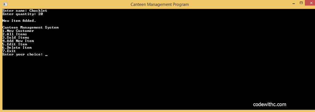 C Program Canteen Management System In C And MySQL Code With C