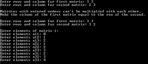 C Program Matrix Multiplication using function