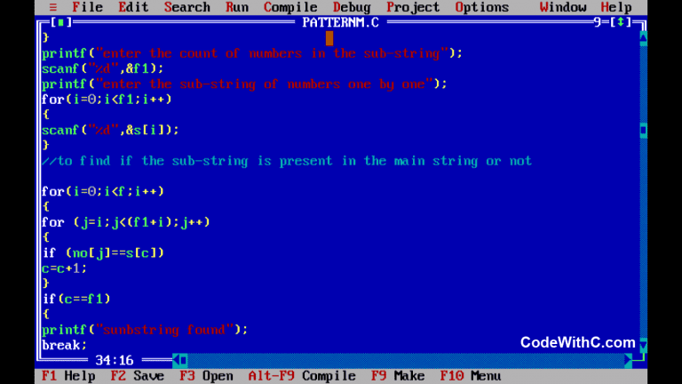 C Program For Pattern Matching - Code With C