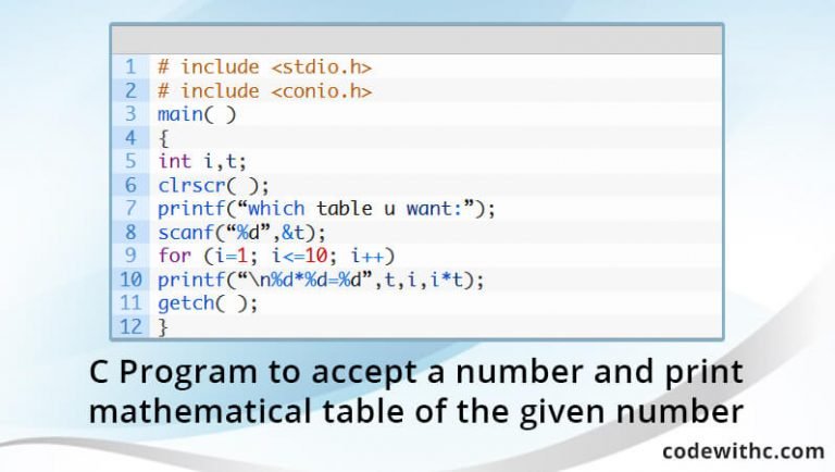 c-program-to-accept-a-number-and-print-mathematical-table-of-the-given