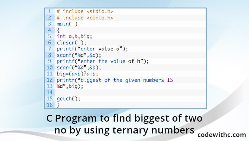 C Program To Find Biggest Of Two No By Using Ternary Numbers Code With C