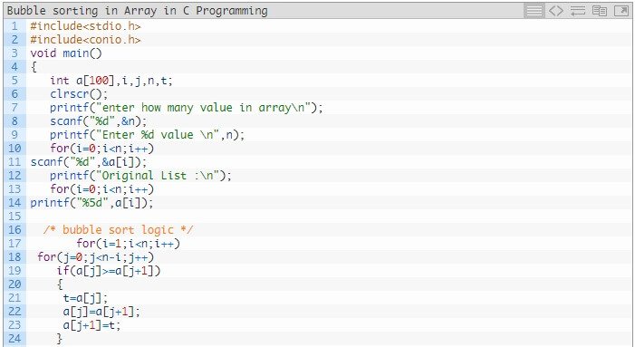 C program for sorting of array using Bubble sort 